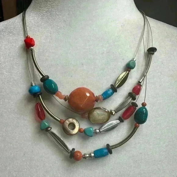 Chico’s turquoise and orange statement necklace - Picture 2 of 3